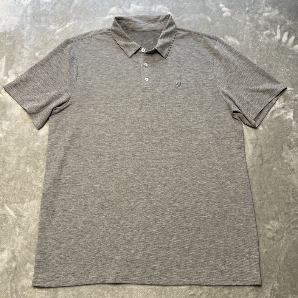 Vuori Knit Twill Polo Shirt Sz L Mens Gray Heather Stretch Performance Golf Tech - Picture 2 of 7